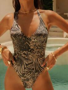Swim SXY Women's Leopard & Zebra Print One-Piece Swimsuit, Fashionable For Vacation - Multicolor - View 1