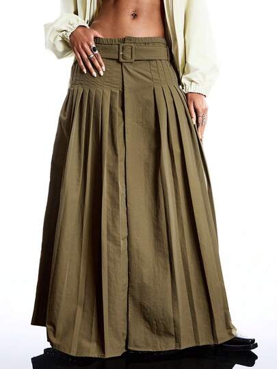 LYSMO 2026 New Arrive Minimalism Spring/Summer Women's Solid Color Pleated Casual Versatile Skirt