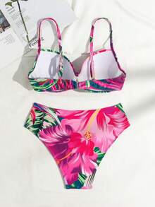 Swim Lushoire 女士印花比基尼套装，适合春夏度假泳装，热带风情两件套泳衣，沙滩装，聚拢型娇小泳装，热带风情两件套泳衣 - 彩色 - 查看 8