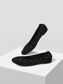 MOTF WOMEN STUDDED PU LEATHER FLATS VALENTINE'S DAY - Black - View 10