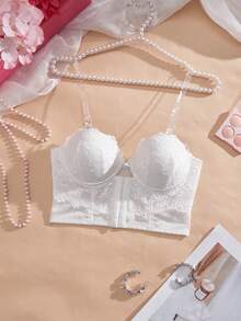Crystal Vow 1pc Solid Color Transparent Strap Lace Women's Bra Wedding - White - View 3
