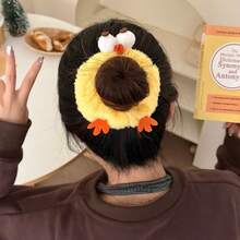 1 pieza Nuevo y lindo lazo para el cabello de peluche con diseño de pollo - Divertido y dulce scrunchie estilo kawaii para niña, banda elástica versátil para coleta y recogido - Multicolor - Ver 7
