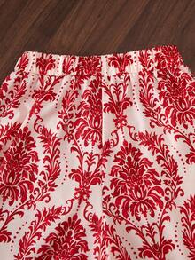 Sparklyn Girls' Beach Vacation Basic Halter Shirt + Loose 3/4 Pants Woven Floral 2 Pieces Set - Red - View 4