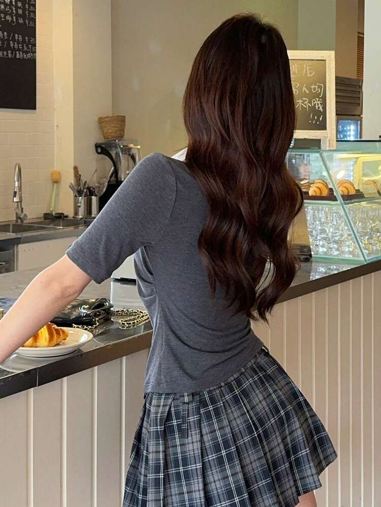 Women's Patchwork Contrast Color 2 In 1 Short Sleeve Polo Collar Casual Summer Top