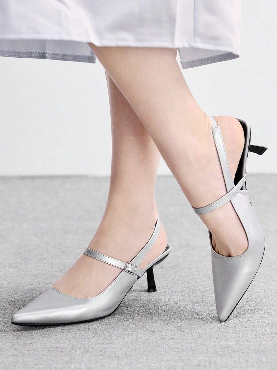 CUCCOO BIZCHIC Women's Fashion Versatile Pointed Toe Pumps - Silver - View 1