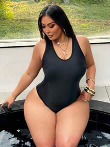 Swim SXY Plus Size Women One-Piece Black Criss-Cross Back Lace Sexy Minimalist Vacation One Piece Swimsuit - Black - View 2