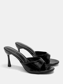 CUCCOO CURVES 宽楦女士黑色经典穆勒凉鞋，舒适低跟，适合通勤、约会、聚会、度假、派对及各种场合，情人节特惠。 - 壓紋黑色 - 查看 2