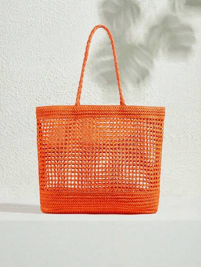 SHECARRY Women's Colorful Large-Capacity Straw Tote Bag, Suitable For Vacation And Travel