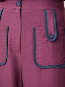 Nöista Wide-Leg Pants In Rdark Pink, Purple Feature Large Front Patch Pockets With Button Details And Dark Navy Contrast Piping. Spring, Summer, Woman. - Rusty Rose - View 6