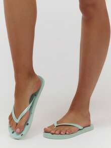 MUSERA 波点印花透明带人字拖鞋 可爱夏季游泳沙滩外出日常春季假期配饰 - 薄荷綠 - 查看 4