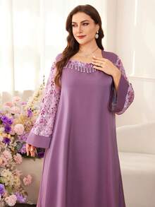 Al Najma Elegant Contrast Lace Flare Sleeve Dress, Spring/Summer - Multicolor - View 9