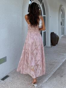 Livesso 女士时尚度假休闲吊带中长连衣裙 夏季 - 粉色 - 查看 3