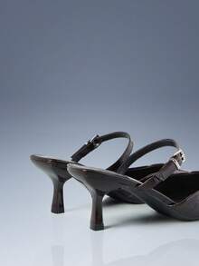 CUCCOO GRLICON Women's Black Fashion Pointed Toe Block Heel Pumps - Coffee Brown - View 4