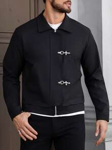 Manfinity Homme 成熟休闲夹克，带大口袋设计 - 黑色 - 查看 3