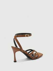 CUCCOO BIZCHIC Women's Simple Fashion Square Toe Stiletto Sandals - Brown - View 9
