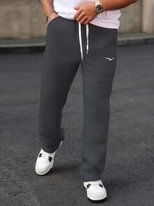 Manfinity Homme 男士休闲纯色抽绳腰带运动裤 - 深灰色 - 查看 7