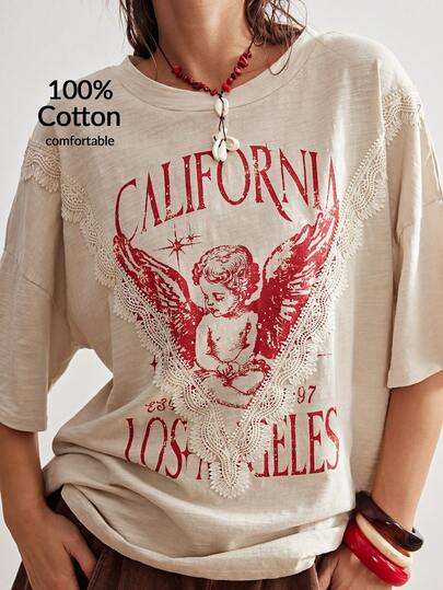 Bohemela Camiseta holgada de mujer de punto de unicolor y cuello redondo