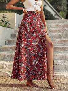 Breezaya Chân váy maxi xẻ đùi in họa tiết hoa nhí dành cho nữ - Nhiều màu - Xem 3