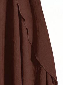 EMERY ROSE Plus Size Women's Casual Solid Color Asymmetric Hem Skirt, Summer - Redwood - View 5