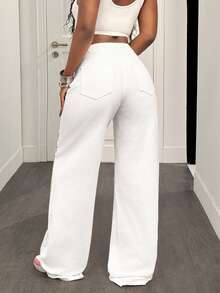 Slaydiva 女士镶钻白色阔腿牛仔裤 - 白色 - 查看 2