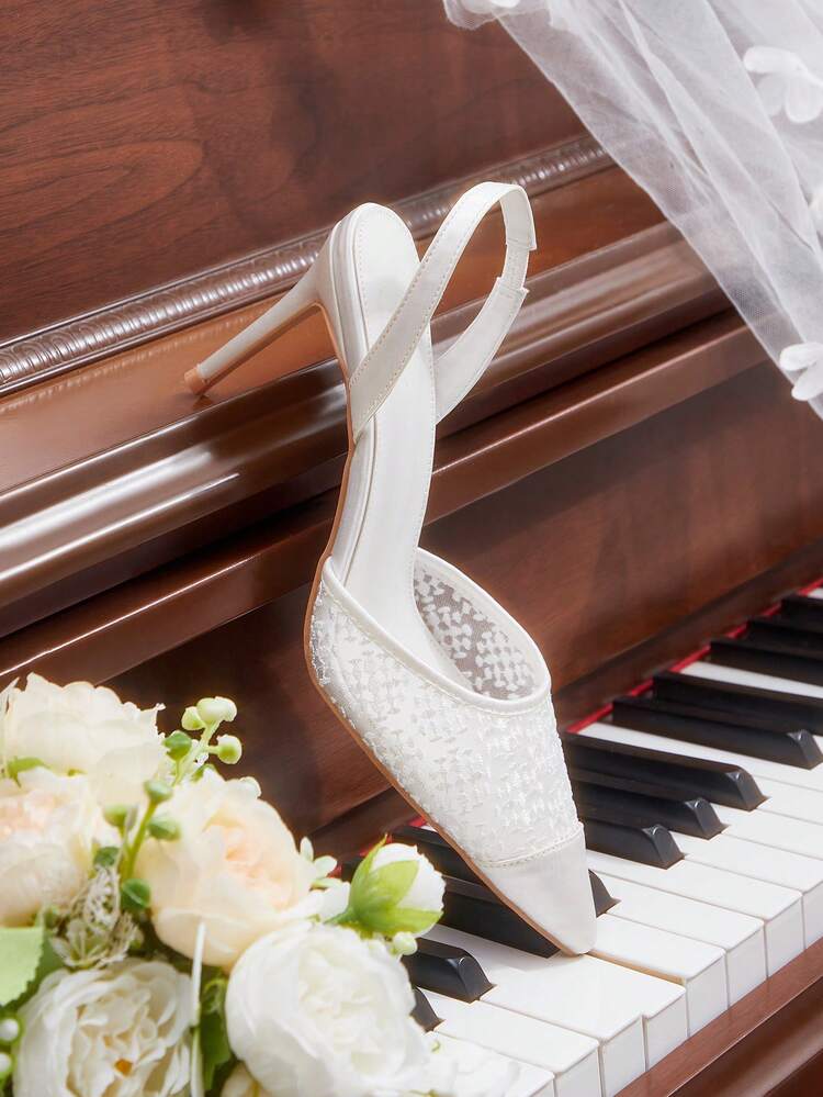 CUCCOO HITCHD Women's Shoes White Pointed Stiletto Lace Mesh Wedding Party Women's High Heels Sandals Christmas Open-Toed Sandals