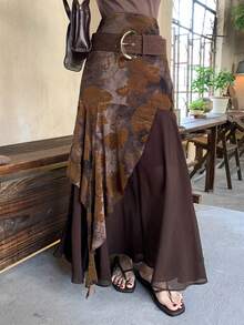 DAZY Women's Western Style Patchwork Skirt - Brown - View 1