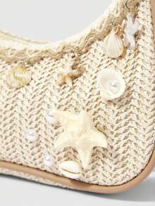 ROMWE Fairycore A Set Of Floral Crocheted Beach Handbags And Accessories, Stylish Personalized Beach Resort Style Shell Lace Lady Messenger Bag - Lace Starfish Pearl - View 3