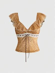 ROMWE J-Fashion 可爱小鹿印花荷叶边修身女式背心 - 彩色 - 查看 1