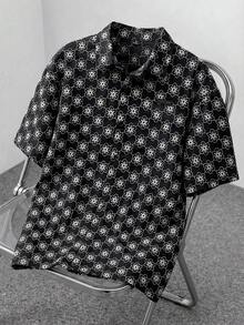 AXEPEAK Men's Simple Print Short Sleeve Shirt - Black - View 7