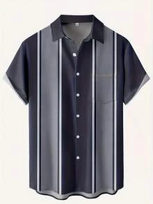 HIMLAND Men's Geometric Pattern 3D Digital Print Short Sleeve Polo Collar Chest Pocket Casual Vacation Hawaiian Shirt - Multicolor - View 6