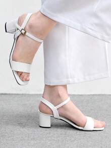 CUCCOO BIZCHIC Sandalias de tacón medio con punta cuadrada, elegantes, casuales y cómodas, de estilo slip-on para mujeres, adecuadas para el lugar de trabajo, el trayecto, citas, ocasiones formales y fiestas - Beis - Ver 3