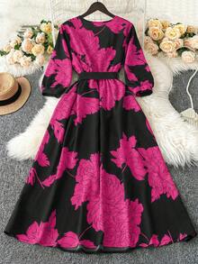 Rometta 大码纯色印花交叉领短袖飘逸连衣裙，适合婚礼当天及婚礼宾客穿着。 - 玫紅色 - 查看 2