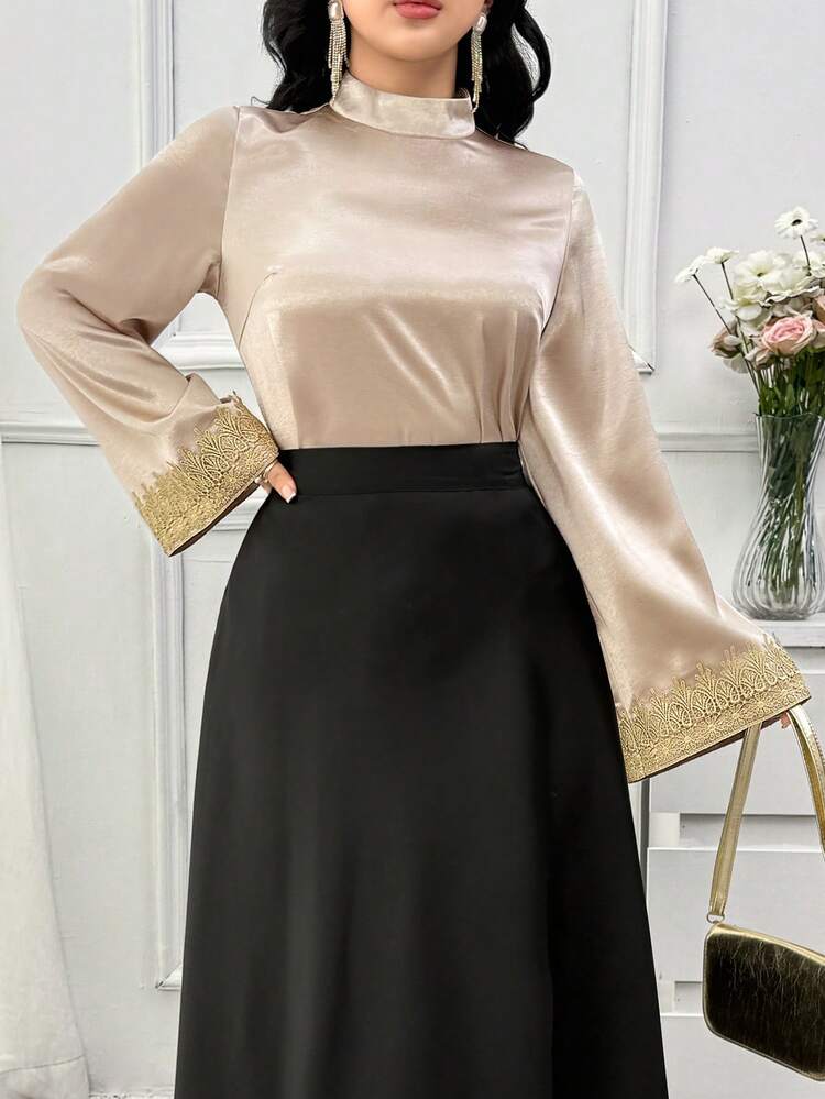 Women's Elegant Lace Patchwork Stand Collar Blouse, Spring,Wedding Guest Dress Women
