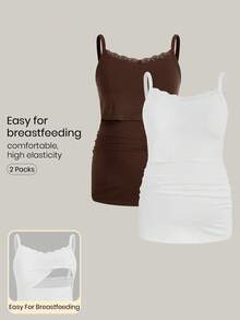 Modmama Tropical Vacation Strap Nursing Camisole, Maternity Tight Fit Camisole - Coffee Brown - View 1