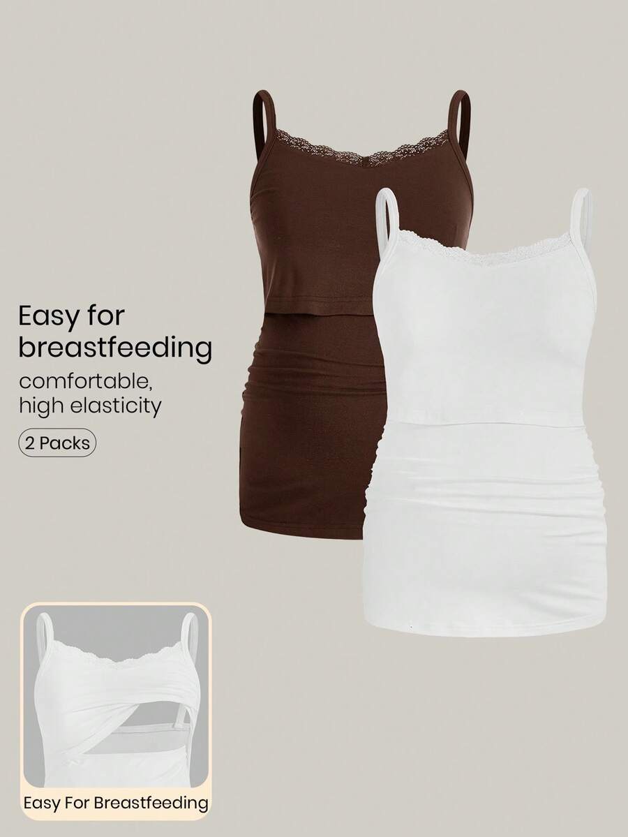 Modmama Tropical Vacation Strap Nursing Camisole, Maternity Tight Fit Camisole - Coffee Brown - View 1