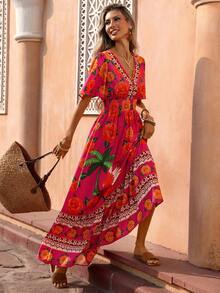 Flora Isola Flora Isola Vestido Longo Boêmio Feminino Boêmio Primavera Verão | Vestido Estampado Floral Fúcsia Multicolorido | Conjunto Elegante Romântico de Luxo Leve para Férias em Ilha, Spa, Resort, Caminhada, Piquenique, Convidado de Casamento, Encontro no Dia dos Namorados, Festa - Pink - Visão 5