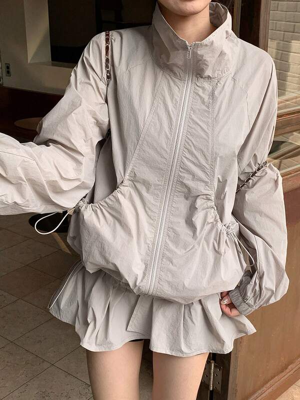 Livesso 女士宽松高领插肩袖休闲户外外套，春季