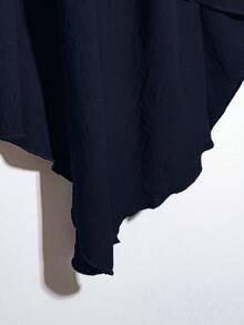Linhara Chân váy midi dáng bất đối xứng, cạp chun, màu trơn dành cho nữ, màu trơn - Màu xanh hải quân - Xem 5