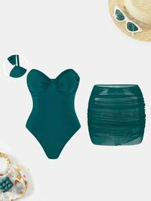 Swim Oasis Áo tắm liền thân màu trơn cỡ lớn dành cho nữ, có váy rời, dây đeo vai xếp ly dễ thương có thể điều chỉnh, áo ngực có đệm rời, thiết kế eo xếp ly, đồ bơi thanh lịch giúp thon gọn vóc dáng, thích hợp cho các hoạt động thường ngày, kỳ nghỉ hoặc đi biển. - màu xanh lá - Xem 1