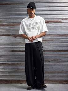 AXEPEAK Men's Casual Faux Pearl Studded Letter Graphic Short Sleeve T-Shirt, Summer - White - View 7