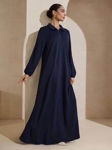 Graceveil Casual Loose Textured Fabric Women's Navy Blue Arabic Style Dress - Blue - View 5