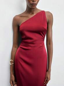 Maija Vestido largo ajustado de unicolor y escote espalda descubierta con detalle de torsión en los hombros, para mujer, de verano - amarillo ganso - Ver 8