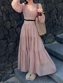 DAZY Đầm dài cho nữ, đầm dự tiệc cưới, trang phục Valentine cho nữ, đầm mùa hè. - Hồng - Xem 6