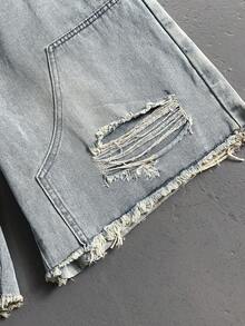 StoneGrade Bermudas de mezclilla holgadas con dobladillo crudo y desgastado para hombres - Lavado ligero - Ver 3