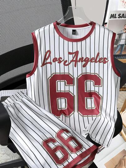 Manfinity Joysei Men's Knit Digital Print Tank Top Set, Fashionable For Daily Wear