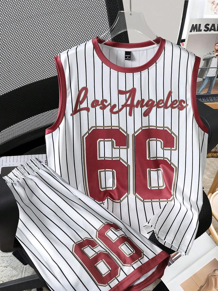 Manfinity Joysei Men's Knit Digital Print Tank Top Set, Fashionable For Daily Wear - Multicolor - View 1