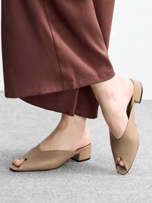 CUCCOO BIZCHIC Apricot Closed Toe Chunky Heel Mules, Simple & Versatile Work Commute Shoes Summer Shoes - Apricot - View 3