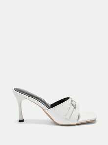 CUCCOO BIZCHIC Women's Simple Fashion Square Toe Stiletto Sandals - White - View 2