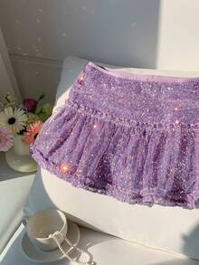 Comfortcana 女士亮片撞色网纱休闲百搭约会之夜迷你裙夏季女装 - 綠色 - 查看 3