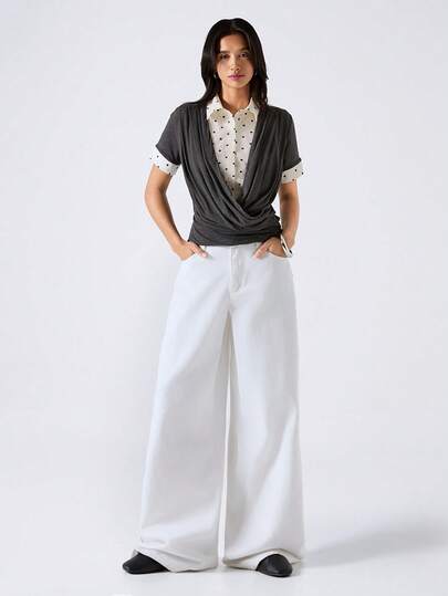 LYSMO 女士撞色二合一短袖圆领休闲T恤，夏季